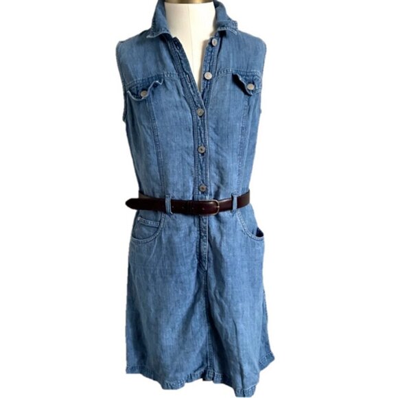 Vintage Jones New York 100% Linen Sleeveless Shirt Dress - 10, looks like denim! - Picture 2 of 9